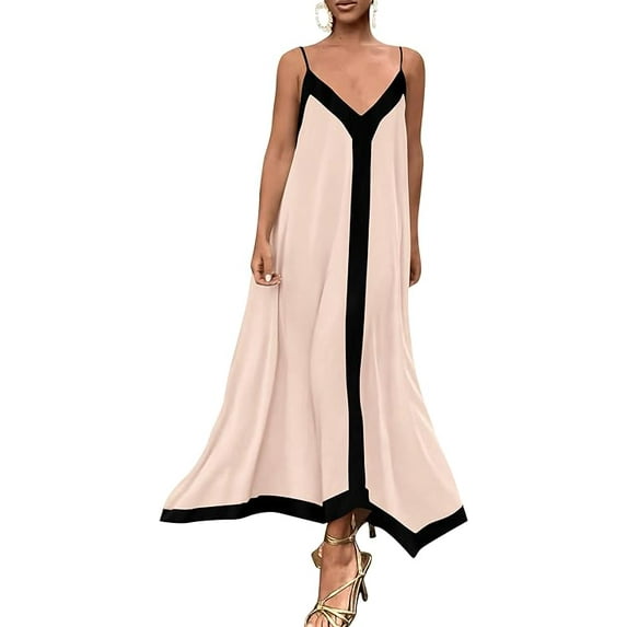 PRETTYGARDEN Women's Summer Maxi Dress Sleeveless V Neck Spaghetti Strap Flowy Elegant Holiday Party Dresses