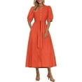 thumbnail image 1 of PRETTYGARDEN Women's Summer Midi Dress Casual Short Sleeve V Neck Buttons Belted Ruffle A Line Flowy Dress with Pockets, 1 of 7