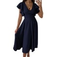 thumbnail image 1 of PRETTYGARDEN Women's Summer Midi Dress Ruffle Cap Sleeve V Neck Cocktail Party Swing A Line Fit and Flared Dresses, 1 of 6