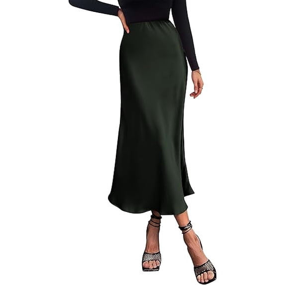 PRETTYGARDEN Women's Summer Midi Satin Skirt Dressy Casual High Waisted A Line Flowy Ruffle Elegant Party Skirts