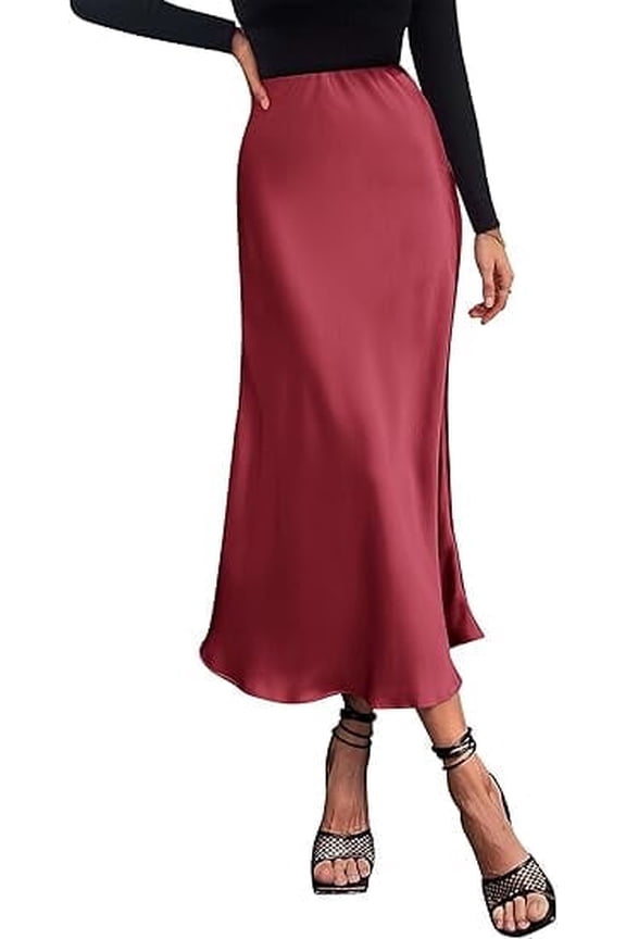 Women's Summer Midi Satin Skirt Dressy Casual High Waisted A Line Flowy Ruffle Elegant Party Skirts