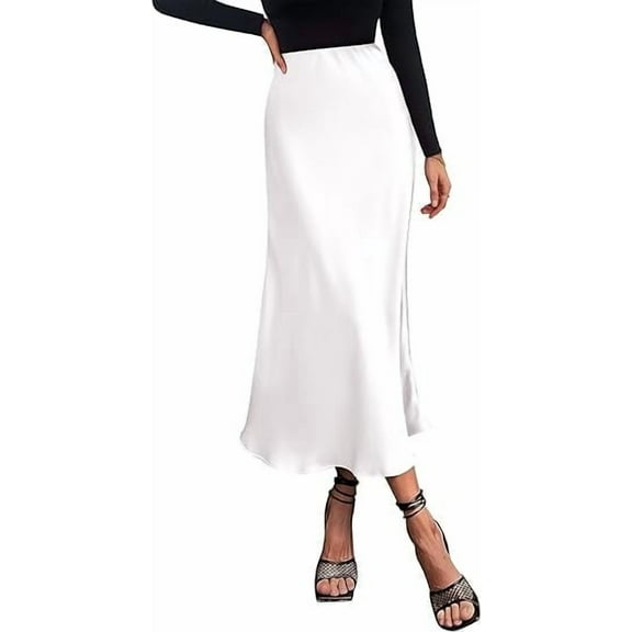 PRETTYGARDEN Women's Summer Midi Satin Skirt Dressy Casual High Waisted A Line Flowy Ruffle Elegant Party Skirts