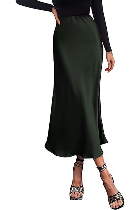 Women's Summer Midi Satin Skirt Dressy Casual High Waisted A Line Flowy Ruffle Elegant Party Skirts