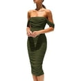 thumbnail image 1 of PRETTYGARDEN Women's Summer Off The Shoulder Dresses Sleeveless Ruched Fitted Cocktail Party Club Midi Bodycon Dress, 1 of 8
