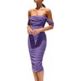thumbnail image 1 of PRETTYGARDEN Women's Summer Off The Shoulder Dresses Sleeveless Ruched Fitted Cocktail Party Club Midi Bodycon Dress, 1 of 8