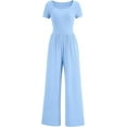 thumbnail image 1 of PRETTYGARDEN Women's Summer One Piece Jumpsuits Dressy Casual Short Sleeve Square Neck Wide Leg Jumpsuit Rompers, 1 of 6