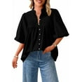 thumbnail image 1 of PRETTYGARDEN Women's Summer Short Lantern Sleeve Tops Loose Fit Button Down Shirt Casual Pleated V Neck Blouses, 1 of 8