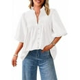 thumbnail image 1 of PRETTYGARDEN Women's Summer Short Lantern Sleeve Tops Loose Fit Button Down Shirt Casual Pleated V Neck Blouses, 1 of 7