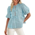 thumbnail image 1 of PRETTYGARDEN Women's Summer Tie Front Striped Shirt Trendy Cute Babydoll Tops Fashion Peplum Puffy Sleeve Blouse, 1 of 10