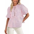 thumbnail image 1 of PRETTYGARDEN Women's Summer Tie Front Striped Shirt Trendy Cute Babydoll Tops Fashion Peplum Puffy Sleeve Blouse, 1 of 10