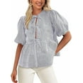 thumbnail image 1 of PRETTYGARDEN Women's Summer Tie Front Striped Shirt Trendy Cute Babydoll Tops Fashion Peplum Puffy Sleeve Blouse, 1 of 10