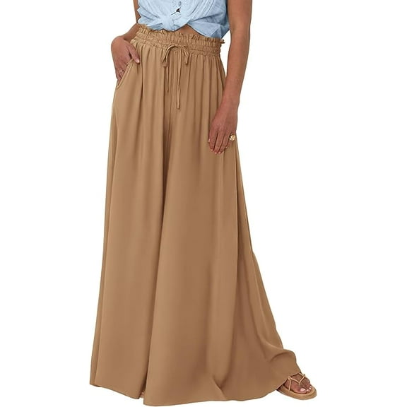 PRETTYGARDEN Women's Summer Wide Leg Palazzo Pants High Waisted Flowy Pockets Trendy Casual Lounge Boho Beach Trousers