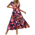 thumbnail image 1 of PRETTYGARDEN Women's Summer Wrap Maxi Dress Casual Boho Floral V Neck Short Sleeve Ruffle Hem Split Beach Long Dresses, 1 of 8