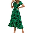 thumbnail image 1 of PRETTYGARDEN Women's Summer Wrap Maxi Dress Casual Boho Floral V Neck Short Sleeve Ruffle Hem Split Beach Long Dresses, 1 of 8