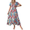 thumbnail image 1 of PRETTYGARDEN Women's Summer Wrap Maxi Dress Casual Boho Floral V Neck Short Sleeve Ruffle Hem Split Beach Long Dresses, 1 of 7