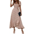thumbnail image 1 of PRETTYGARDEN Women's Summer Wrap Maxi Dress Casual Boho Floral V Neck Short Sleeve Ruffle Hem Split Beach Long Dresses, 1 of 7