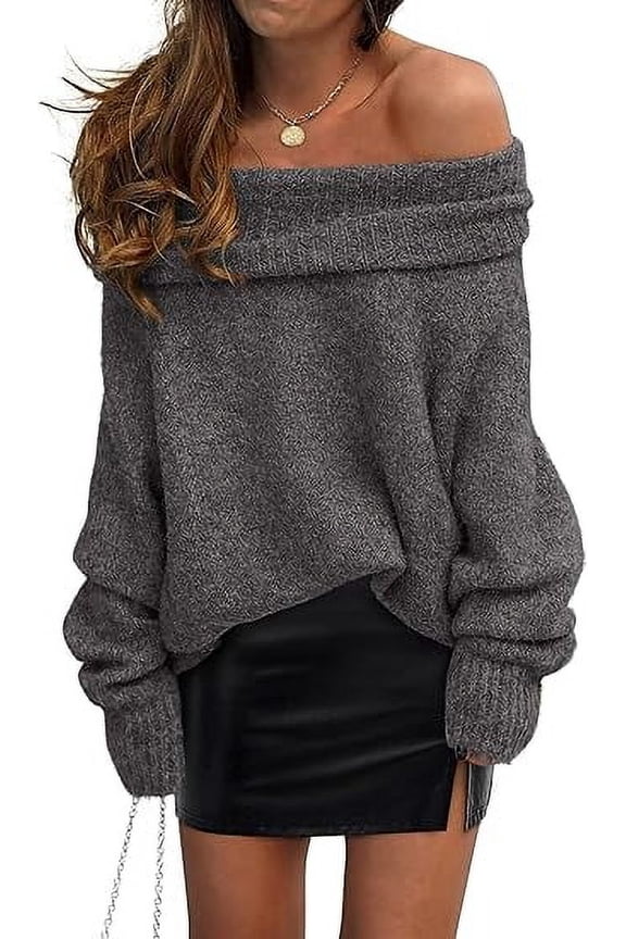 Women's Sweaters Spring Off The Shoulder Long Sleeve Top Outfits Loose Knitted Winter Pullover