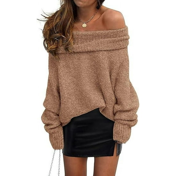 PRETTYGARDEN Women's Sweaters Spring Off The Shoulder Long Sleeve Top Outfits Loose Knitted Winter Pullover