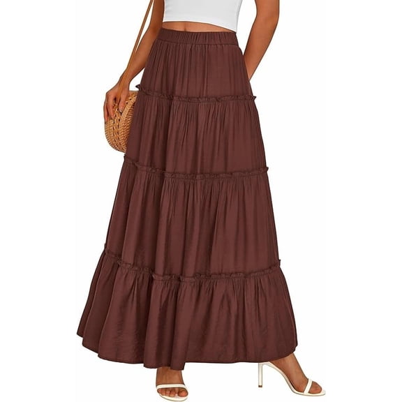 PRETTYGARDEN Women's Tiered Maxi Skirt Summer Spring Fashion High Waisted Long Flowy Casual Boho Beach Vacation Clothes