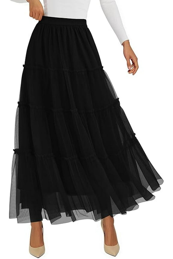 Women's Tulle Skirt Summer Flowy High Waisted A-Line Cute Fall Fairy Layered Mesh Maxi Long Skirts