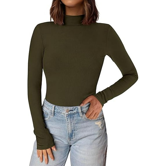 PRETTYGARDEN Women's Turtleneck Long Sleeve Shirts Fall Basic Thermal Underwear Tops Ribbed Fitted Layering Knit Top