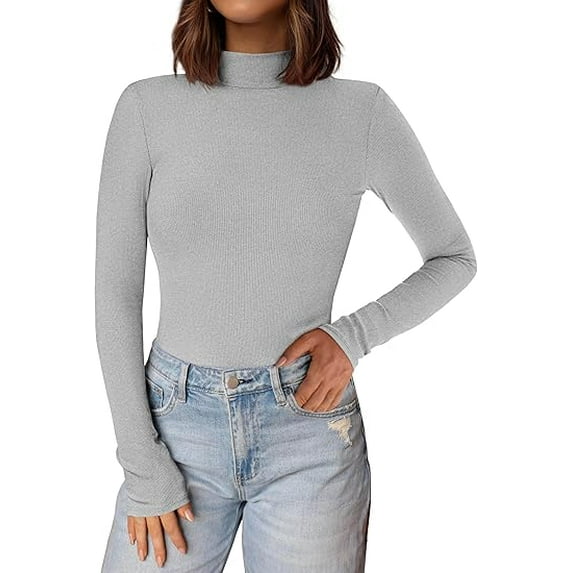 PRETTYGARDEN Women's Turtleneck Long Sleeve Shirts Fall Basic Thermal Underwear Tops Ribbed Fitted Layering Knit Top
