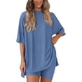 thumbnail image 1 of PRETTYGARDEN Women's Two Piece Lounge Set Summer Casual Oversized Shirts Biker Shorts Matching Airport Travel Outfit, 1 of 6