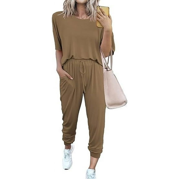 PRETTYGARDEN Women's Two Piece Lounge Sets Spring Summer Jogger Pants Vacation Outfits Travel Airplane Matching Clothes