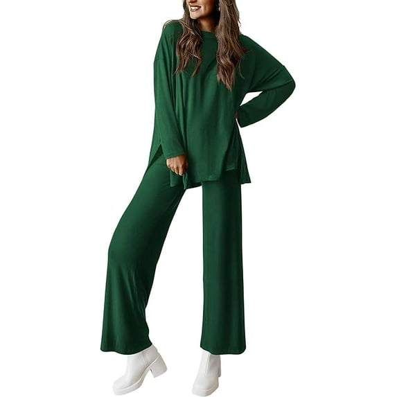 PRETTYGARDEN Women's Two Piece Lounge Sets Matching Long Sleeve Shirts Wide Leg Pants Tracksuits Travel Outfits Fall Clothes