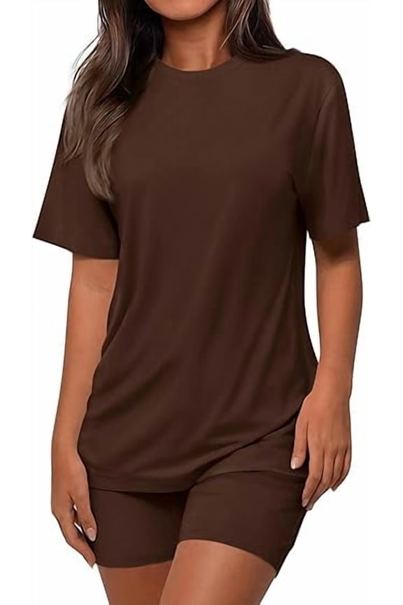 Women's Two Piece Matching Lounge Sets Summer Casual Tops Short Sleeve Shirts Shorts Travel Airport Outfits