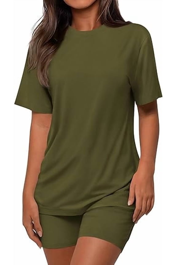 Women's Two Piece Matching Lounge Sets Summer Casual Tops Short Sleeve Shirts Shorts Travel Airport Outfits
