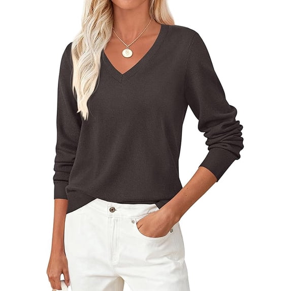 PRETTYGARDEN Women's V Neck Sweaters Fall Casual Long Sleeve Classic Pullover Cozy Knit Tops Loose Basic Winter Clothing