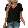 thumbnail image 1 of PRETTYGARDEN Women's V Neck T Shirts Summer Short Sleeve Spring Going Out Tops Casual Loose Fit Basic Tees Beach Clothes, 1 of 10