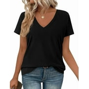 Women's V Neck T Shirts Summer Short Sleeve Spring Going Out Tops Casual Loose Fit Basic Tees Beach Clothes