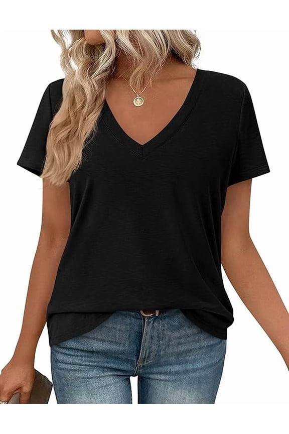 Women's V Neck T Shirts Summer Short Sleeve Spring Going Out Tops Casual Loose Fit Basic Tees Beach Clothes