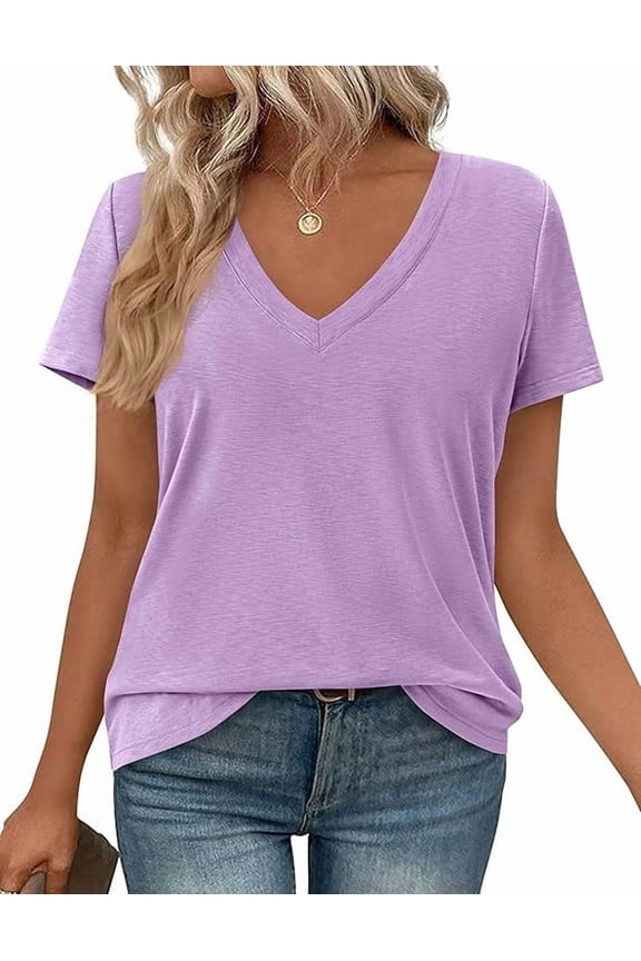 Women's V Neck T Shirts Summer Short Sleeve Spring Going Out Tops Casual Loose Fit Basic Tees Beach Clothes