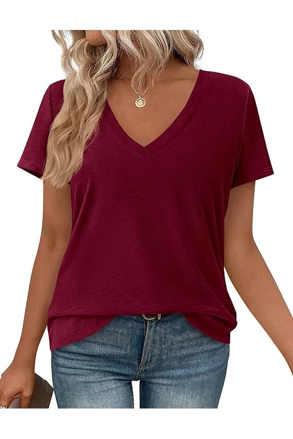 Women's V Neck T Shirts Summer Short Sleeve Spring Going Out Tops Casual Loose Fit Basic Tees Beach Clothes