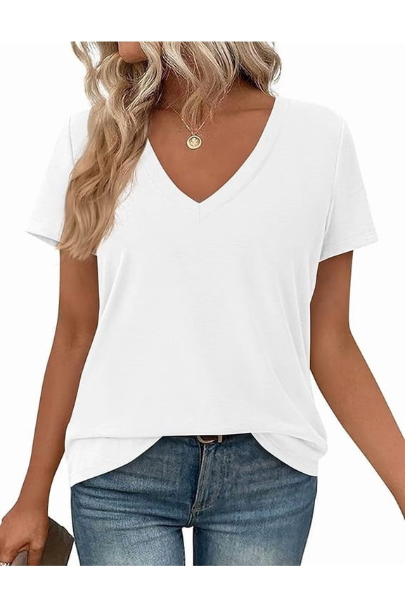 Women's V Neck T Shirts Summer Short Sleeve Spring Going Out Tops Casual Loose Fit Basic Tees Beach Clothes