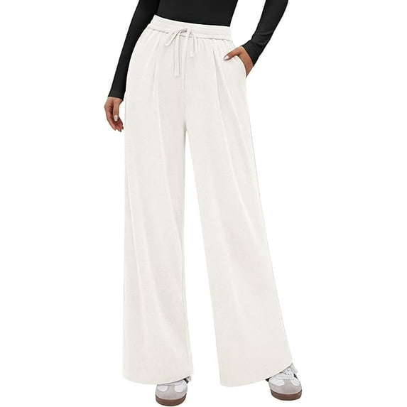 PRETTYGARDEN Women's Wide Leg Pants Fall Elastic High Waisted Knit Casual Lounge Palazzo Pant Trousers with Pockets