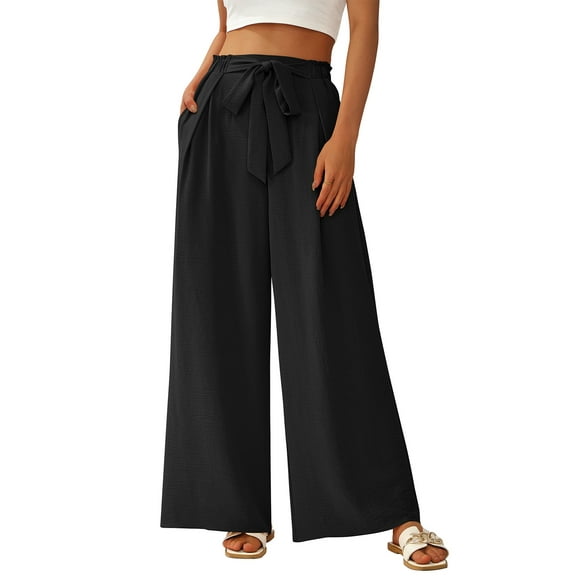 PRETTYGARDEN Women's Wide Leg Pants with Pockets High Waist Tie Front Loose Casual Trousers Business Work Outfits Trendy