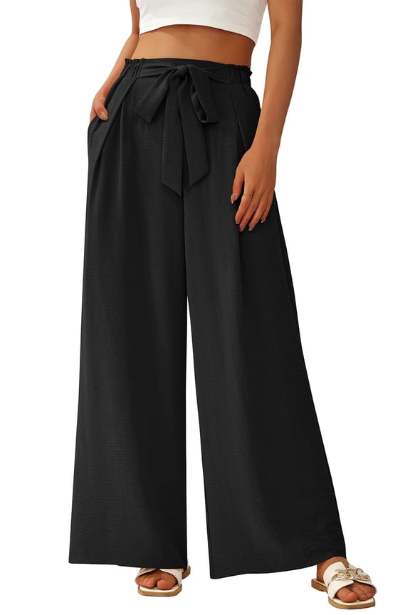 Women's Wide Leg Pants with Pockets High Waist Tie Front Loose Casual Trousers Business Work Outfits Trendy