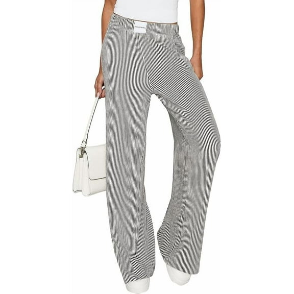 PRETTYGARDEN Women's Wide Leg Striped Pants Fall Casual High Waisted Baggy Palazzo Lounge Trousers Fashion Bottoms
