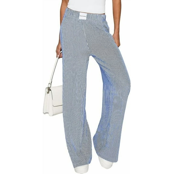 PRETTYGARDEN Women's Wide Leg Striped Pants Fall Casual High Waisted Baggy Palazzo Lounge Trousers Fashion Bottoms
