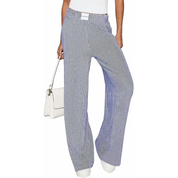PRETTYGARDEN Women's Wide Leg Striped Pants Fall Casual High Waisted Baggy Palazzo Lounge Trousers Fashion Bottoms