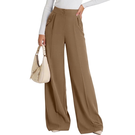 PRETTYGARDEN Women's Wide Leg Work Dress Pants Trousers | Palazzo Pant with Pockets, Lightweight Flowy, High Elastic Waistband, Office Wear, Business Casual Outfits, Fashion Clothing