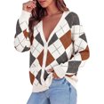 thumbnail image 1 of PRETTYGARDEN Women's Cardigan Argyle Winter Sweaters Cozy Warm Chunky Knit, Long Sleeve V Neck, Color Block Plaid, Button Up Pocket,Trendy Fall Jackets, Holiday Going Out Outfits, 1 of 9