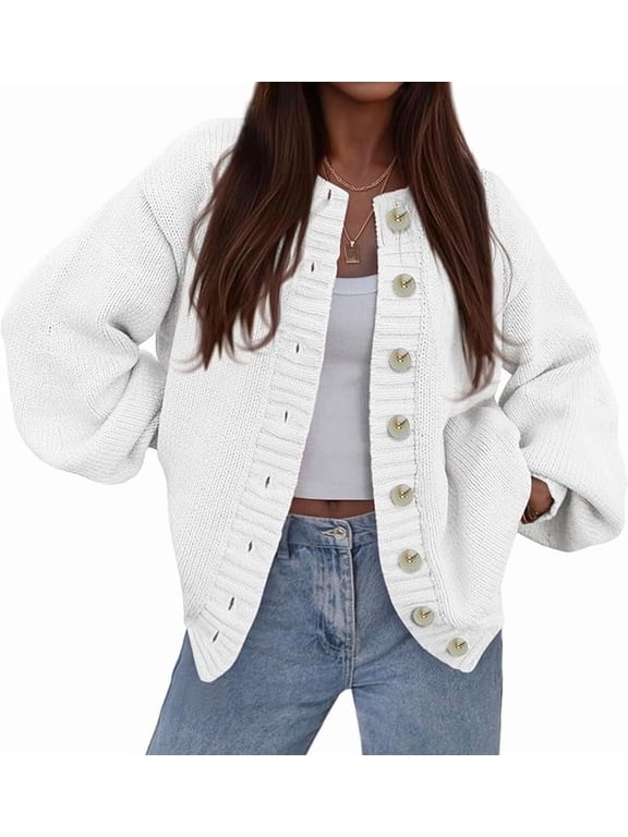 Women's Winter Cardigan Sweaters Trendy Chunky Knit Long Sleeve Button Up Casual Warm Fall Jackets Coats