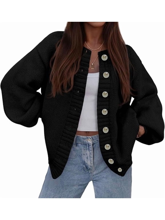 Women's Winter Cardigan Sweaters Trendy Chunky Knit Long Sleeve Button Up Casual Warm Fall Jackets Coats