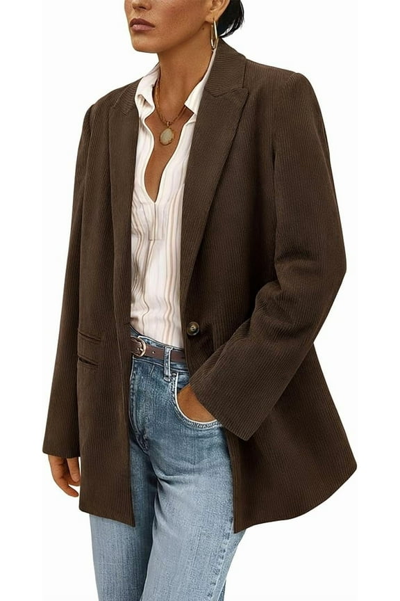 Women's Winter Corduroy Blazers Jackets Dressy Casual Ribbed Long Sleeve Lapel Fashion Work Business Outerwear