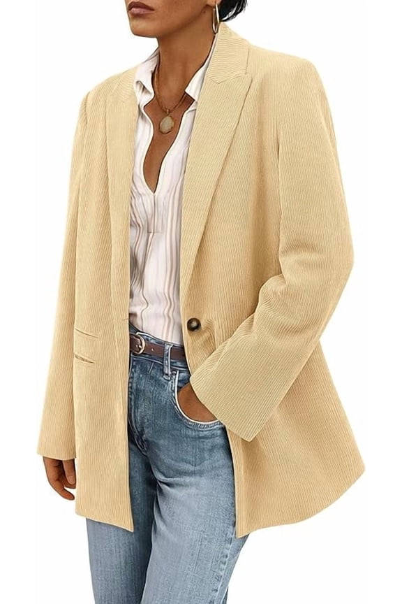 Women's Winter Corduroy Blazers Jackets Dressy Casual Ribbed Long Sleeve Lapel Fashion Work Business Outerwear
